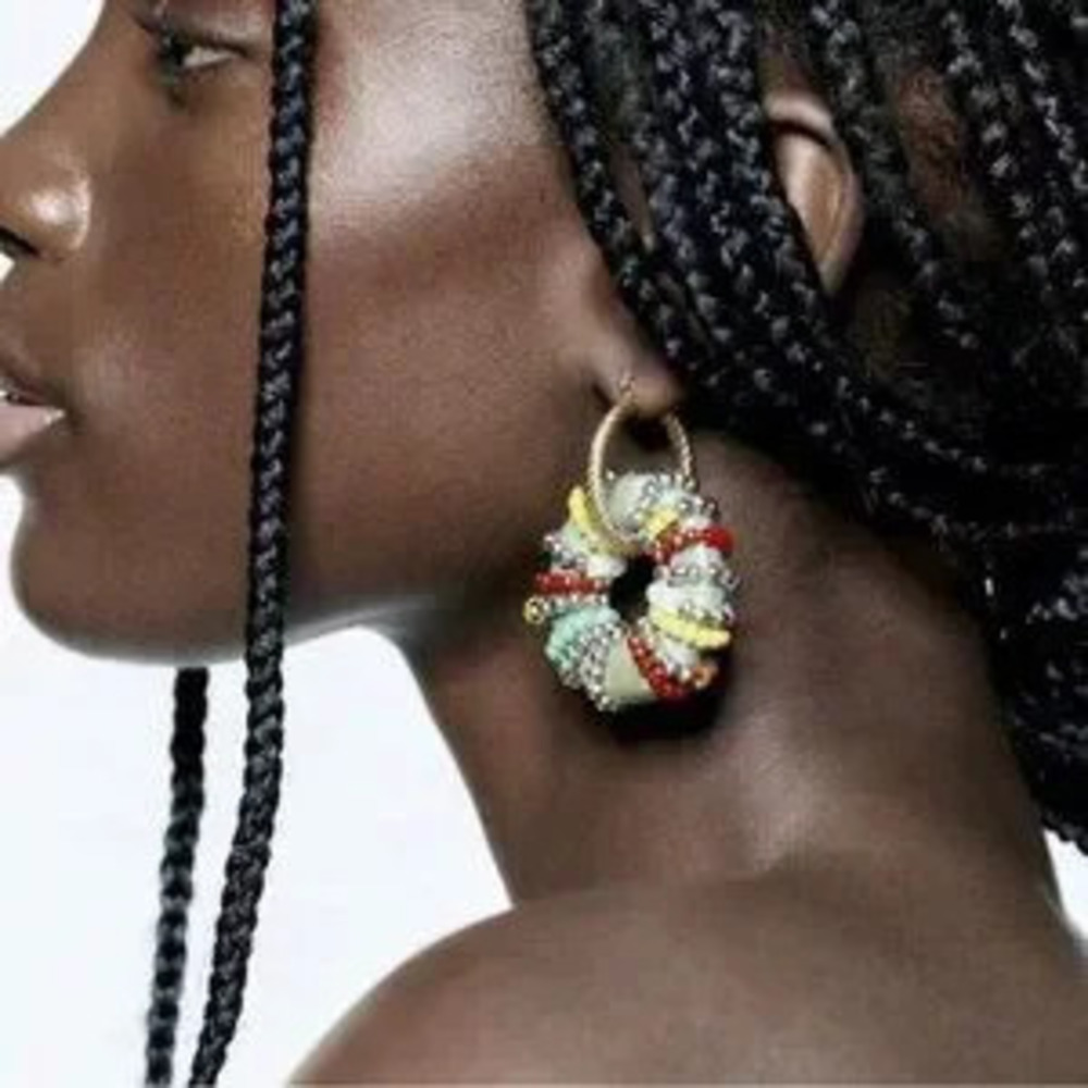 Bohemian Handmade Multicolor Round?Beads Exaggerated Earrings